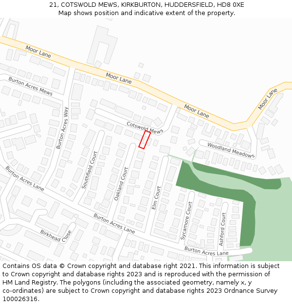 21, COTSWOLD MEWS, KIRKBURTON, HUDDERSFIELD, HD8 0XE: Location map and indicative extent of plot