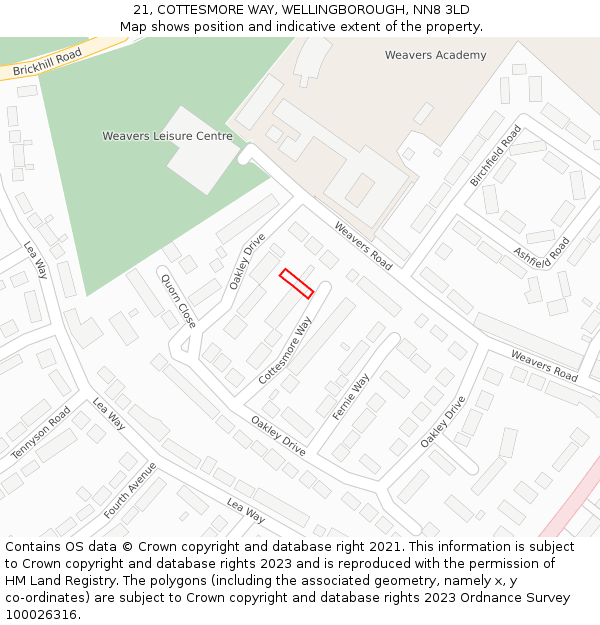 21, COTTESMORE WAY, WELLINGBOROUGH, NN8 3LD: Location map and indicative extent of plot