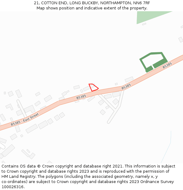 21, COTTON END, LONG BUCKBY, NORTHAMPTON, NN6 7RF: Location map and indicative extent of plot