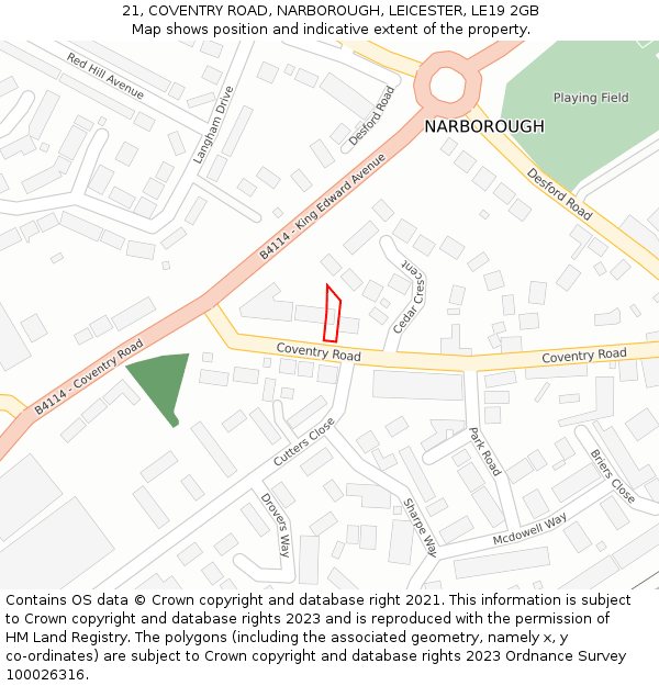 21, COVENTRY ROAD, NARBOROUGH, LEICESTER, LE19 2GB: Location map and indicative extent of plot