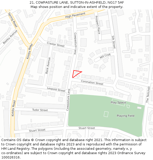 21, COWPASTURE LANE, SUTTON-IN-ASHFIELD, NG17 5AF: Location map and indicative extent of plot