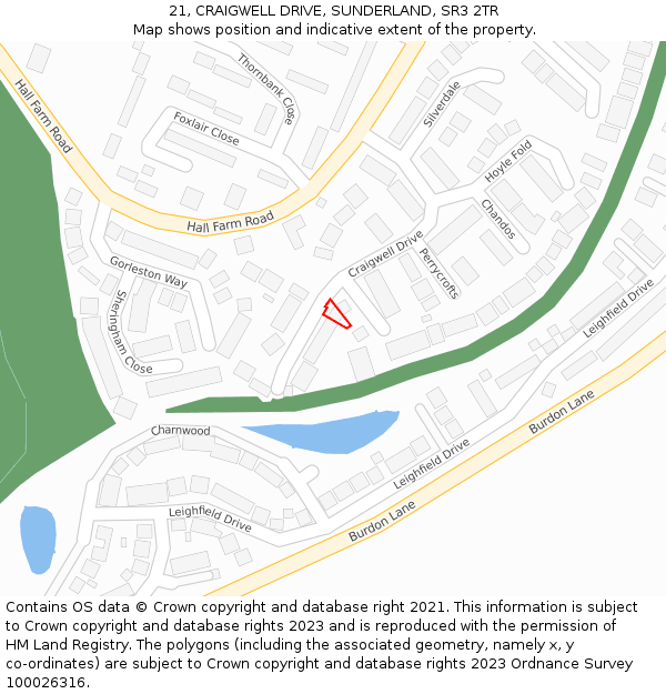 21, CRAIGWELL DRIVE, SUNDERLAND, SR3 2TR: Location map and indicative extent of plot