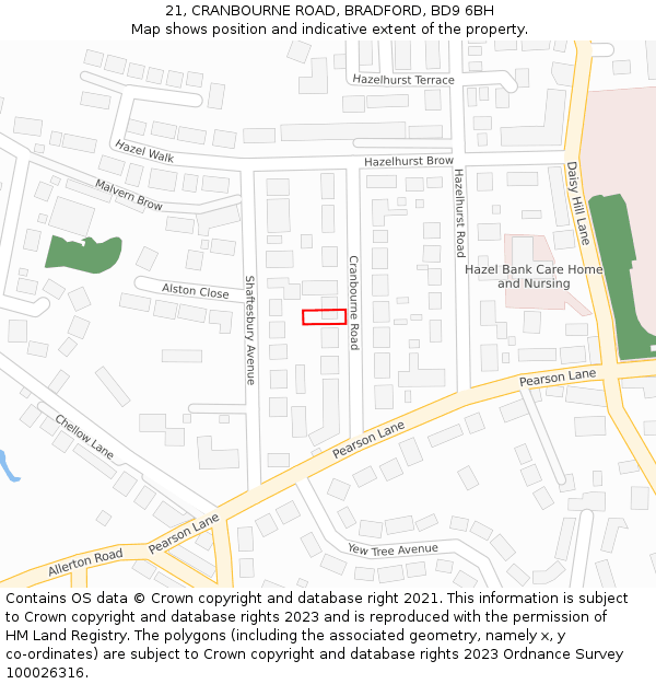 21, CRANBOURNE ROAD, BRADFORD, BD9 6BH: Location map and indicative extent of plot