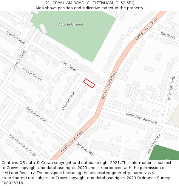 21, CRANHAM ROAD, CHELTENHAM, GL52 6BQ: Location map and indicative extent of plot