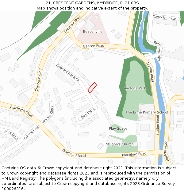 21, CRESCENT GARDENS, IVYBRIDGE, PL21 0BS: Location map and indicative extent of plot