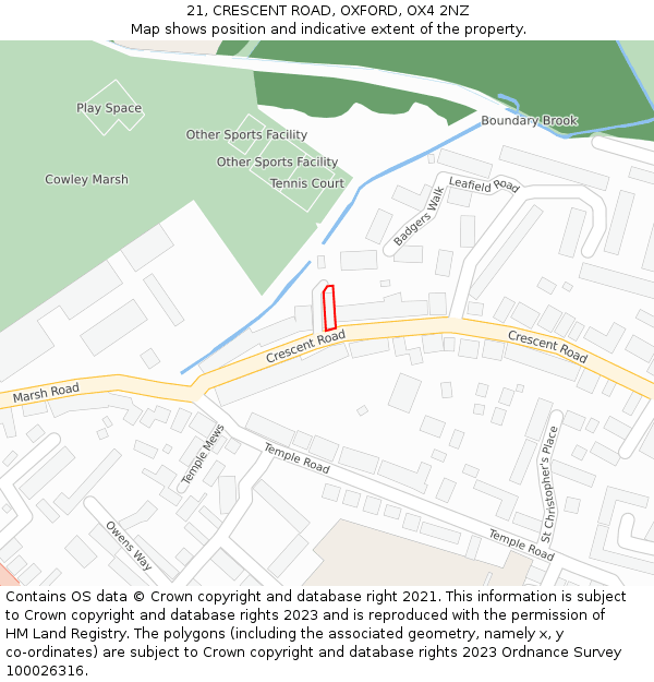 21, CRESCENT ROAD, OXFORD, OX4 2NZ: Location map and indicative extent of plot