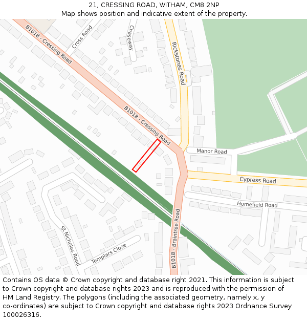 21, CRESSING ROAD, WITHAM, CM8 2NP: Location map and indicative extent of plot