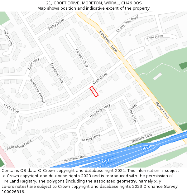 21, CROFT DRIVE, MORETON, WIRRAL, CH46 0QS: Location map and indicative extent of plot