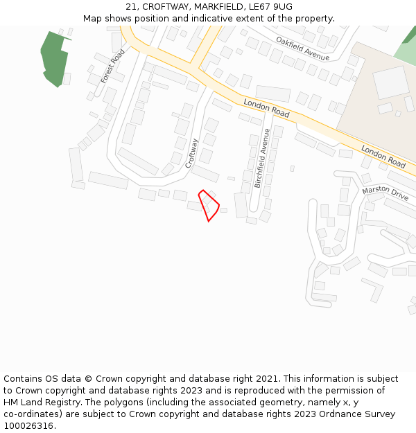 21, CROFTWAY, MARKFIELD, LE67 9UG: Location map and indicative extent of plot
