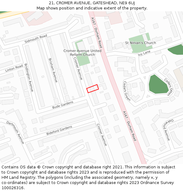 21, CROMER AVENUE, GATESHEAD, NE9 6UJ: Location map and indicative extent of plot