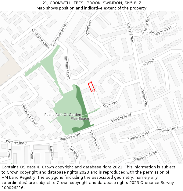 21, CROMWELL, FRESHBROOK, SWINDON, SN5 8LZ: Location map and indicative extent of plot