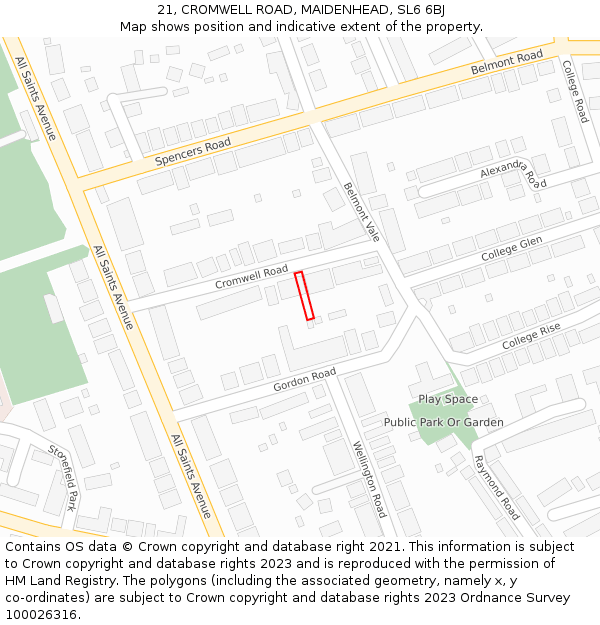 21, CROMWELL ROAD, MAIDENHEAD, SL6 6BJ: Location map and indicative extent of plot