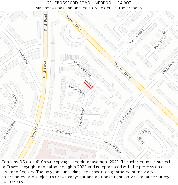 21, CROSSFORD ROAD, LIVERPOOL, L14 9QT: Location map and indicative extent of plot