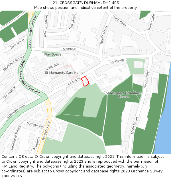 21, CROSSGATE, DURHAM, DH1 4PS: Location map and indicative extent of plot