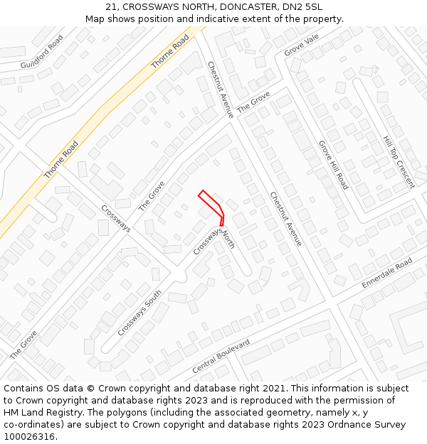 21, CROSSWAYS NORTH, DONCASTER, DN2 5SL: Location map and indicative extent of plot