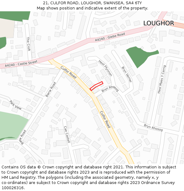 21, CULFOR ROAD, LOUGHOR, SWANSEA, SA4 6TY: Location map and indicative extent of plot