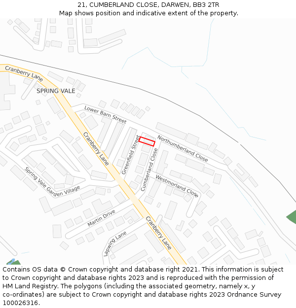 21, CUMBERLAND CLOSE, DARWEN, BB3 2TR: Location map and indicative extent of plot