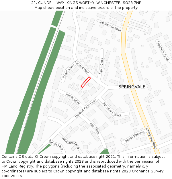 21, CUNDELL WAY, KINGS WORTHY, WINCHESTER, SO23 7NP: Location map and indicative extent of plot