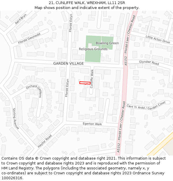 21, CUNLIFFE WALK, WREXHAM, LL11 2SR: Location map and indicative extent of plot