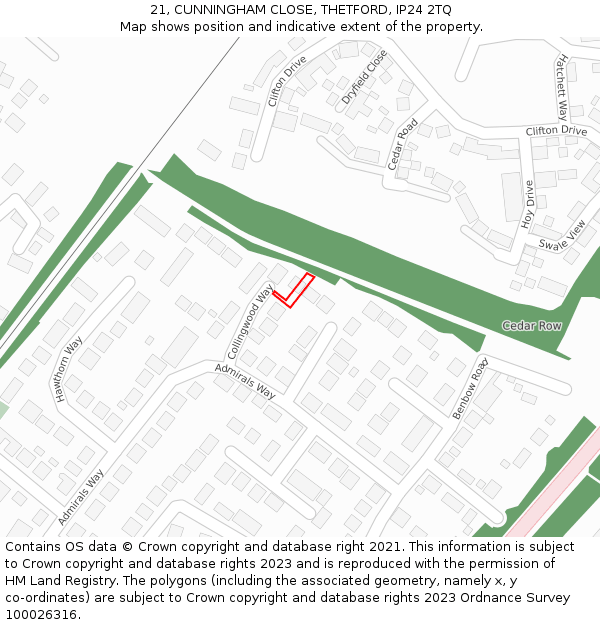 21, CUNNINGHAM CLOSE, THETFORD, IP24 2TQ: Location map and indicative extent of plot