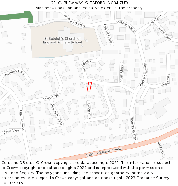 21, CURLEW WAY, SLEAFORD, NG34 7UD: Location map and indicative extent of plot