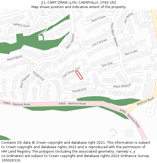 21, CWRT DRAW LLYN, CAERPHILLY, CF83 1RZ: Location map and indicative extent of plot