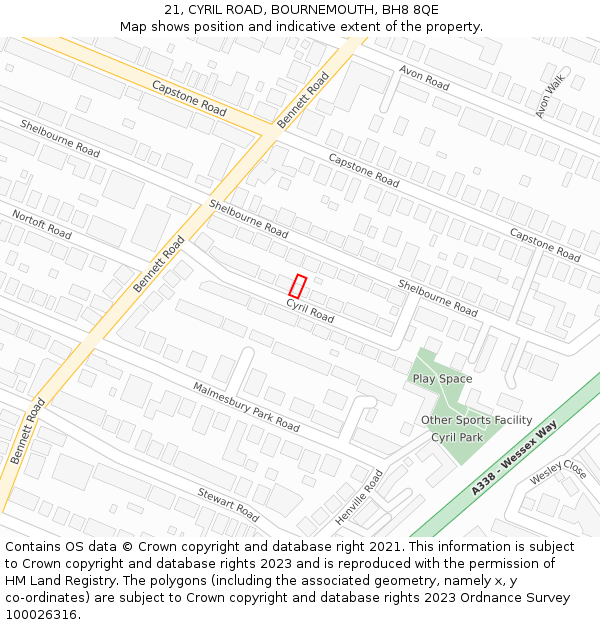 21, CYRIL ROAD, BOURNEMOUTH, BH8 8QE: Location map and indicative extent of plot