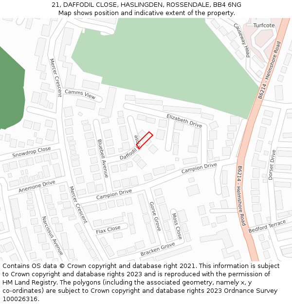 21, DAFFODIL CLOSE, HASLINGDEN, ROSSENDALE, BB4 6NG: Location map and indicative extent of plot