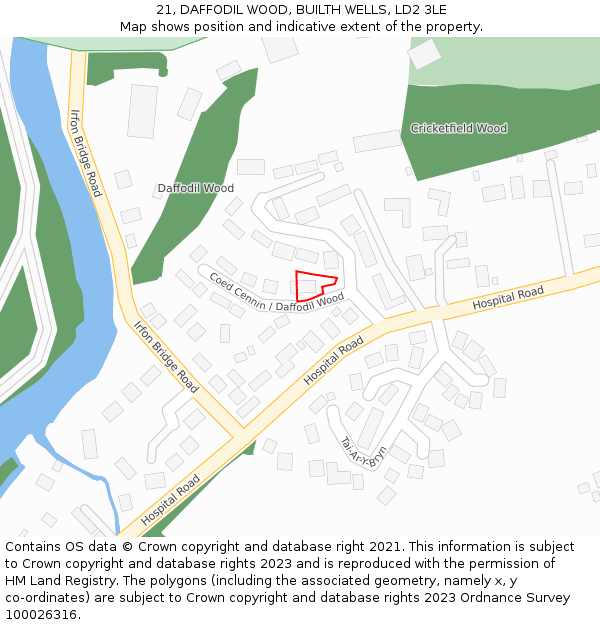 21, DAFFODIL WOOD, BUILTH WELLS, LD2 3LE: Location map and indicative extent of plot