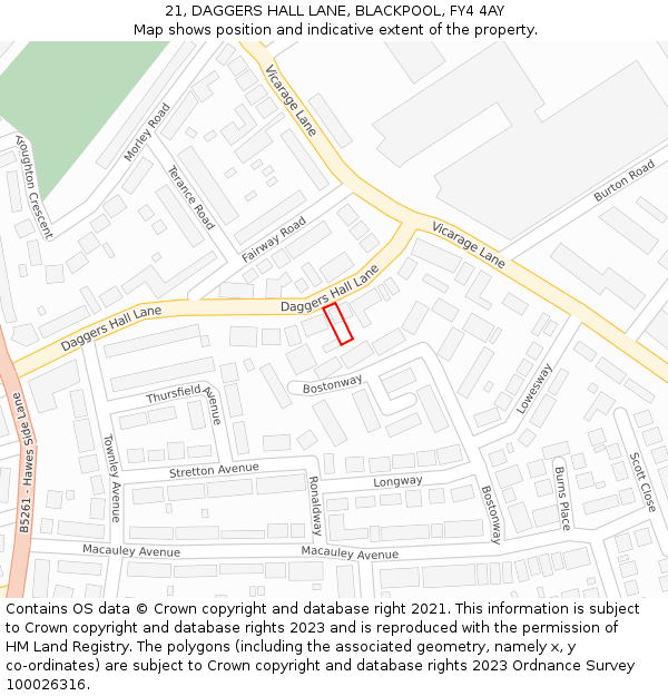 21, DAGGERS HALL LANE, BLACKPOOL, FY4 4AY: Location map and indicative extent of plot