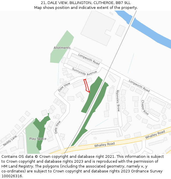 21, DALE VIEW, BILLINGTON, CLITHEROE, BB7 9LL: Location map and indicative extent of plot