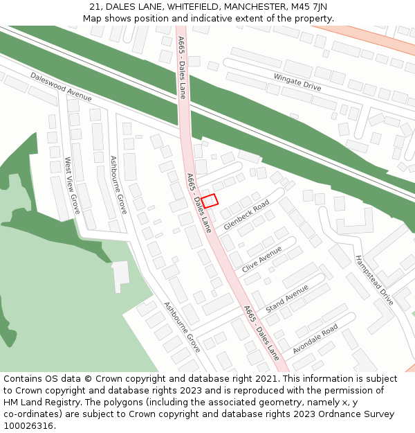 21, DALES LANE, WHITEFIELD, MANCHESTER, M45 7JN: Location map and indicative extent of plot