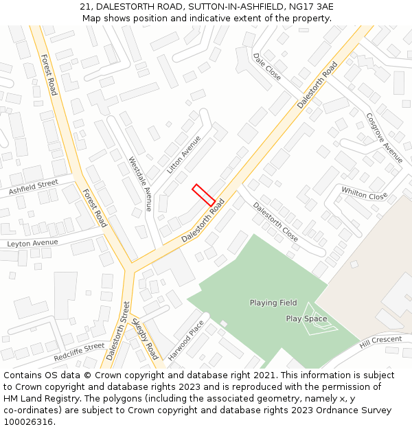 21, DALESTORTH ROAD, SUTTON-IN-ASHFIELD, NG17 3AE: Location map and indicative extent of plot