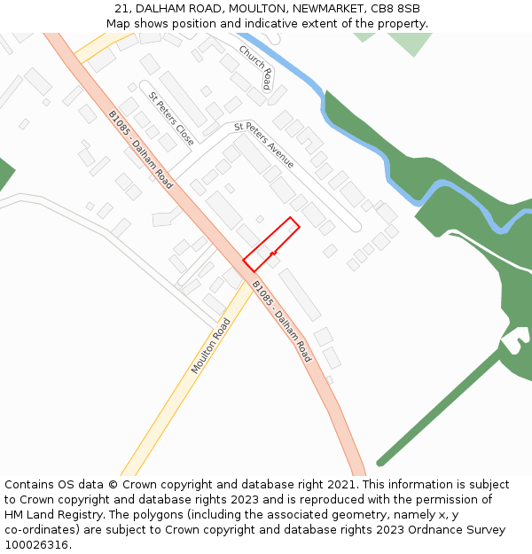 21, DALHAM ROAD, MOULTON, NEWMARKET, CB8 8SB: Location map and indicative extent of plot