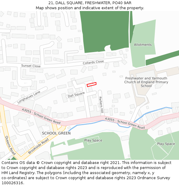 21, DALL SQUARE, FRESHWATER, PO40 9AR: Location map and indicative extent of plot