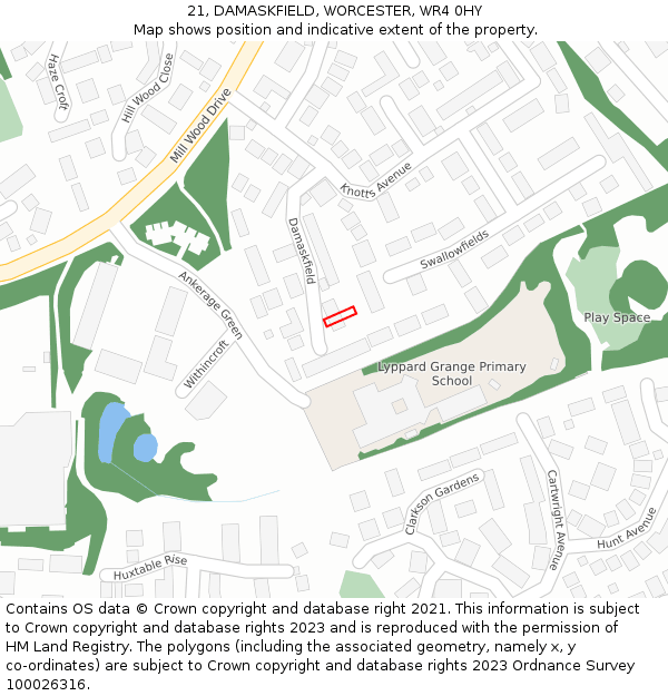 21, DAMASKFIELD, WORCESTER, WR4 0HY: Location map and indicative extent of plot