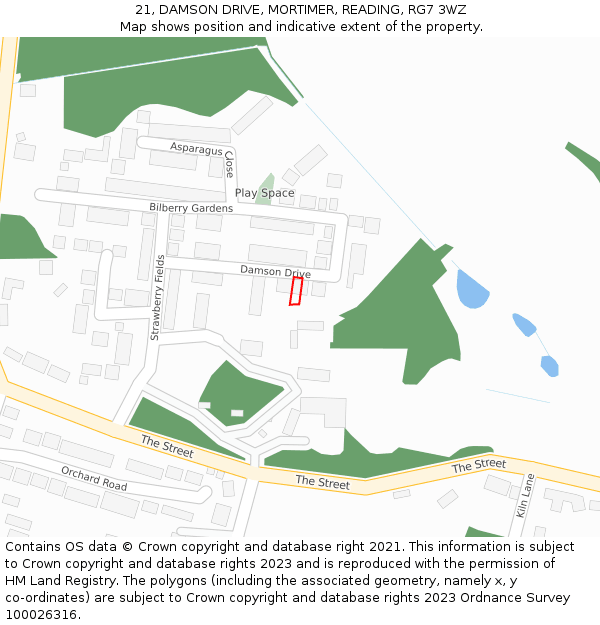 21, DAMSON DRIVE, MORTIMER, READING, RG7 3WZ: Location map and indicative extent of plot