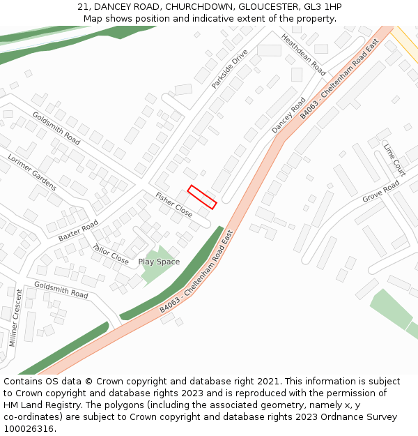 21, DANCEY ROAD, CHURCHDOWN, GLOUCESTER, GL3 1HP: Location map and indicative extent of plot