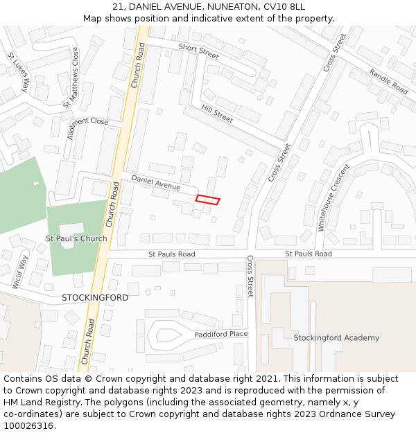 21, DANIEL AVENUE, NUNEATON, CV10 8LL: Location map and indicative extent of plot