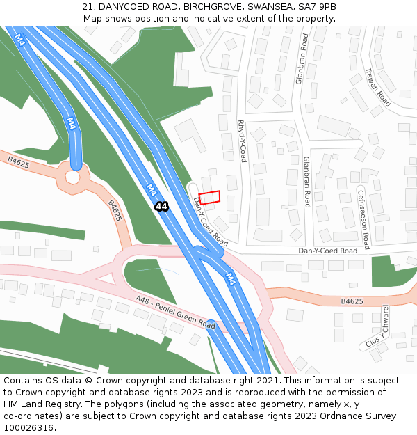 21, DANYCOED ROAD, BIRCHGROVE, SWANSEA, SA7 9PB: Location map and indicative extent of plot