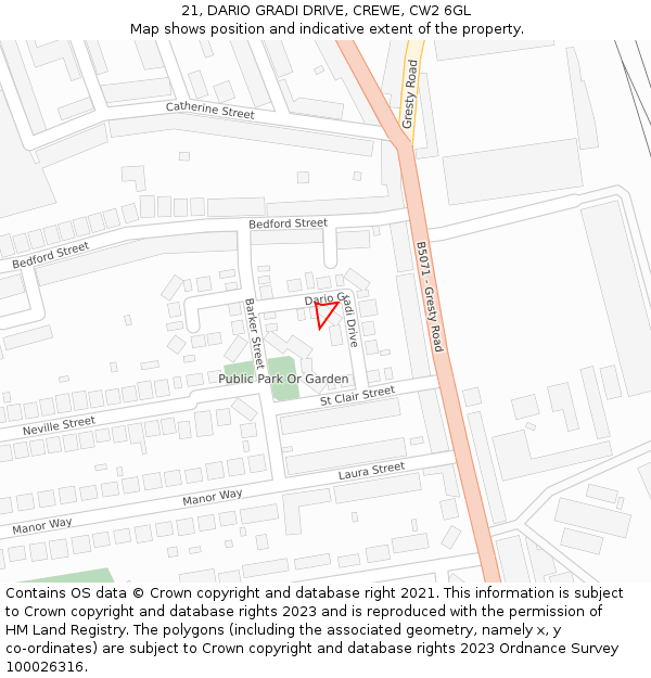21, DARIO GRADI DRIVE, CREWE, CW2 6GL: Location map and indicative extent of plot