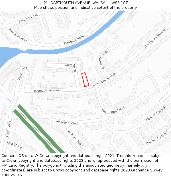 21, DARTMOUTH AVENUE, WALSALL, WS3 1ST: Location map and indicative extent of plot