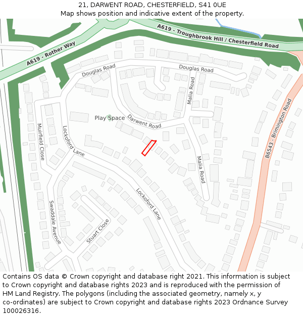 21, DARWENT ROAD, CHESTERFIELD, S41 0UE: Location map and indicative extent of plot