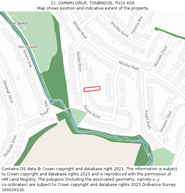 21, DARWIN DRIVE, TONBRIDGE, TN10 4SA: Location map and indicative extent of plot