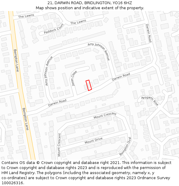 21, DARWIN ROAD, BRIDLINGTON, YO16 6HZ: Location map and indicative extent of plot