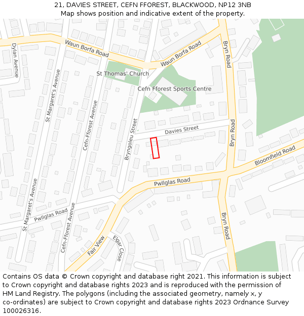 21, DAVIES STREET, CEFN FFOREST, BLACKWOOD, NP12 3NB: Location map and indicative extent of plot