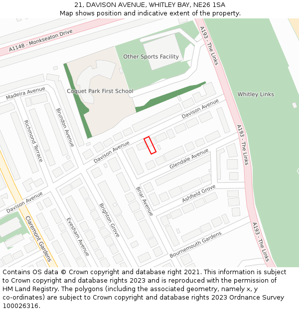 21, DAVISON AVENUE, WHITLEY BAY, NE26 1SA: Location map and indicative extent of plot