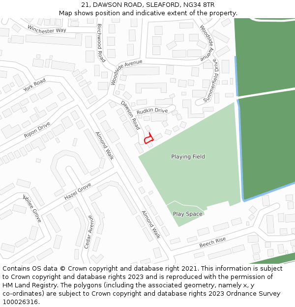 21, DAWSON ROAD, SLEAFORD, NG34 8TR: Location map and indicative extent of plot