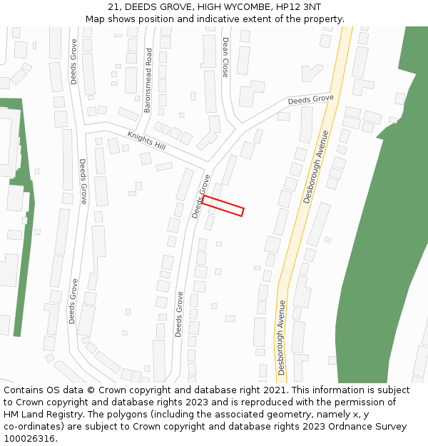 21, DEEDS GROVE, HIGH WYCOMBE, HP12 3NT: Location map and indicative extent of plot