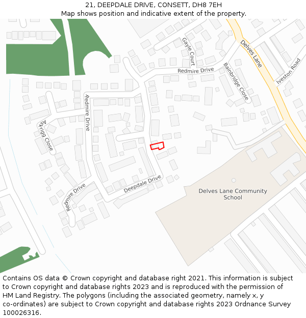 21, DEEPDALE DRIVE, CONSETT, DH8 7EH: Location map and indicative extent of plot